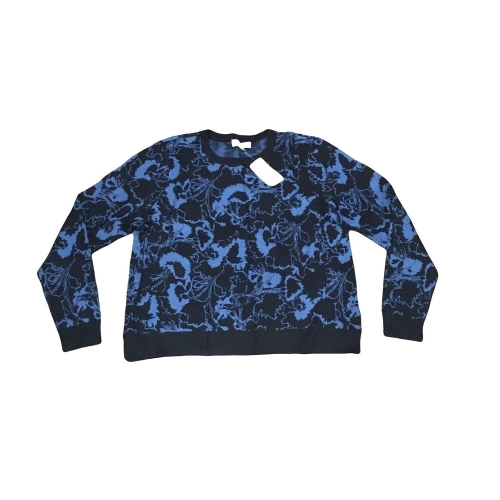 Philosophy extra large XL blue floral on black sweater crewneck